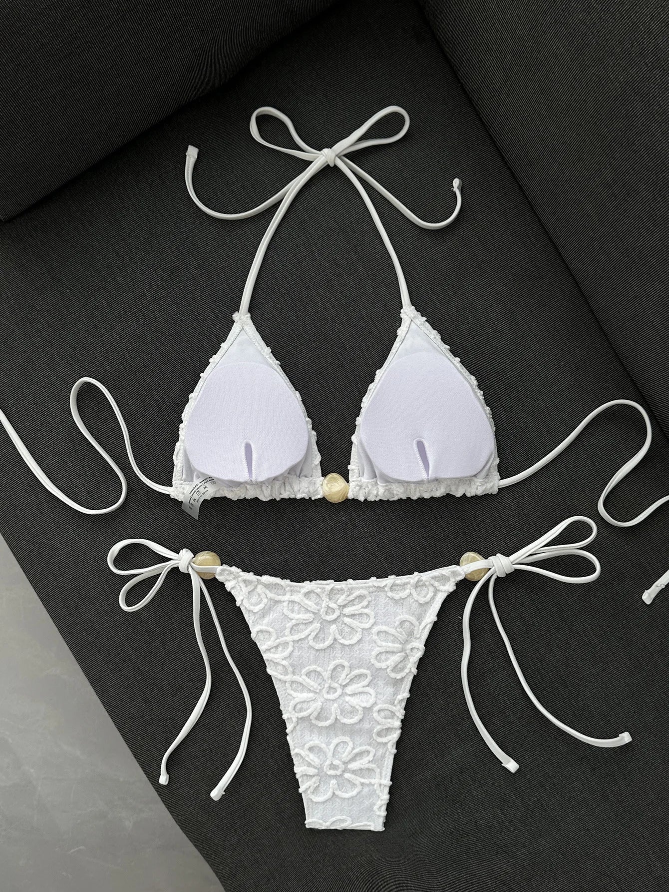 Sexy Yellow 3D Flower Micro Bikini 2026 Women Hole Out Stone Strap Push Up Bra Thong Swimsuit Holiday Bathing Suit Swimwear