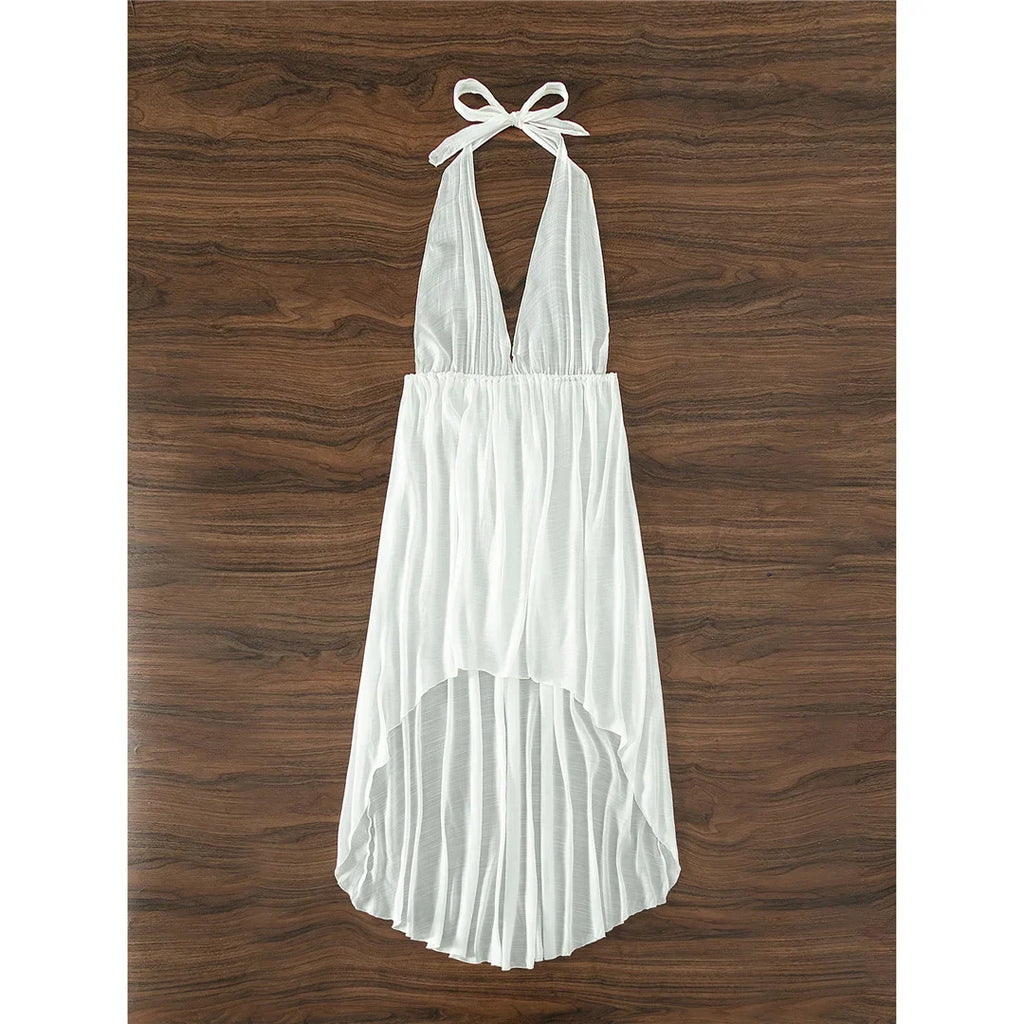 S - XL New Sexy Halter Deep V Neck Backless Tunic Beach Cover Up Cover-ups Beach Dress Beach Wear Beachwear Female Women K5213