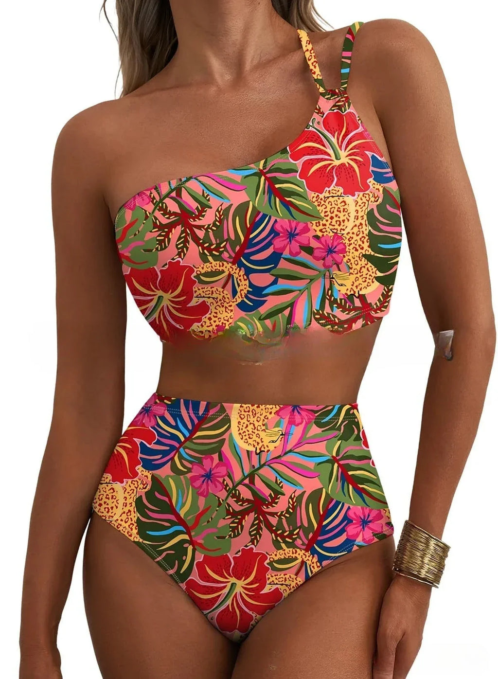 Women Sexy High Waist Split Swimsuit Lace Up Floral Bikini Set Summer Two-piece Beachwear Bathing Suit Thong Biquinis