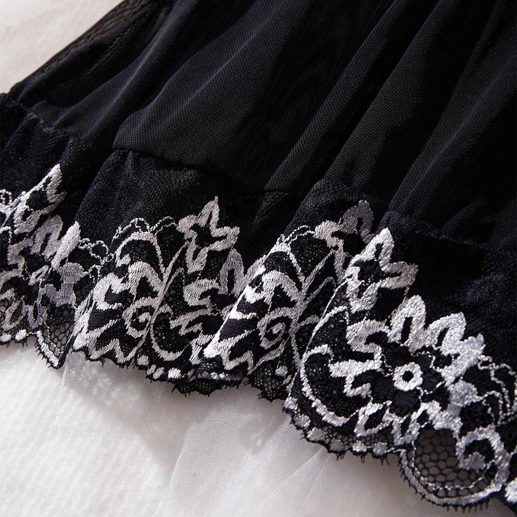Black Lingerie Women Underwear Sleepwear Lace Nightdress And Thongs Pijamas Sets Female Nighty