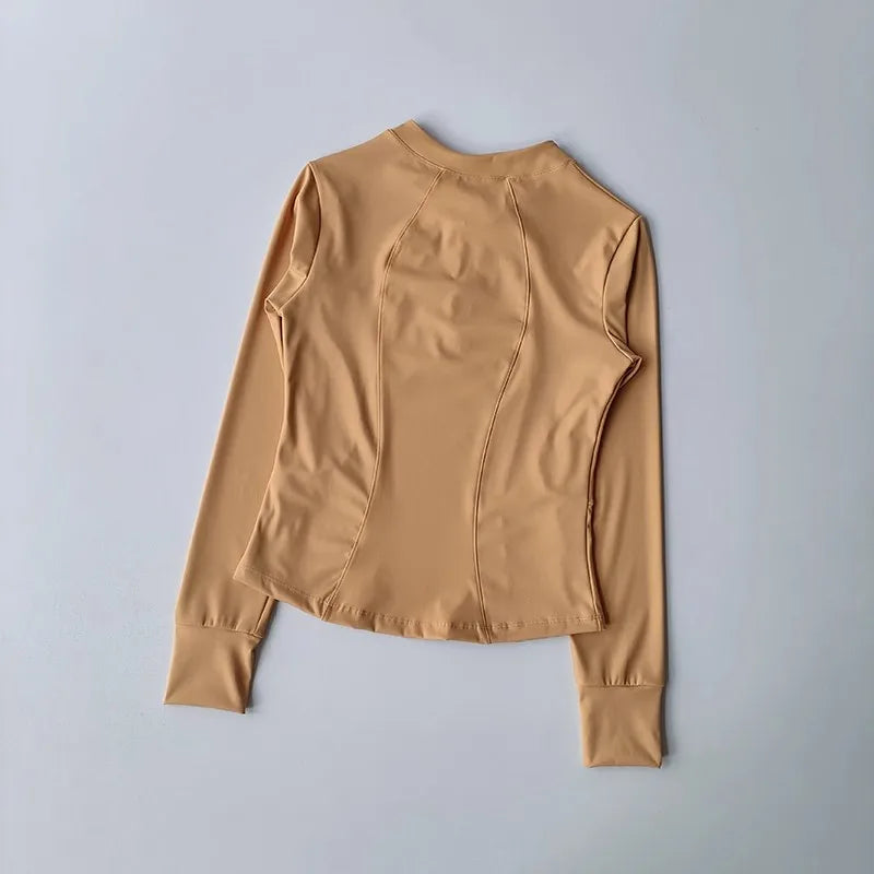 Women's Slim Fit Long Sleeved Yoga Exercise Top Elastic Half Zipper Fitness Suit for Active Wear
