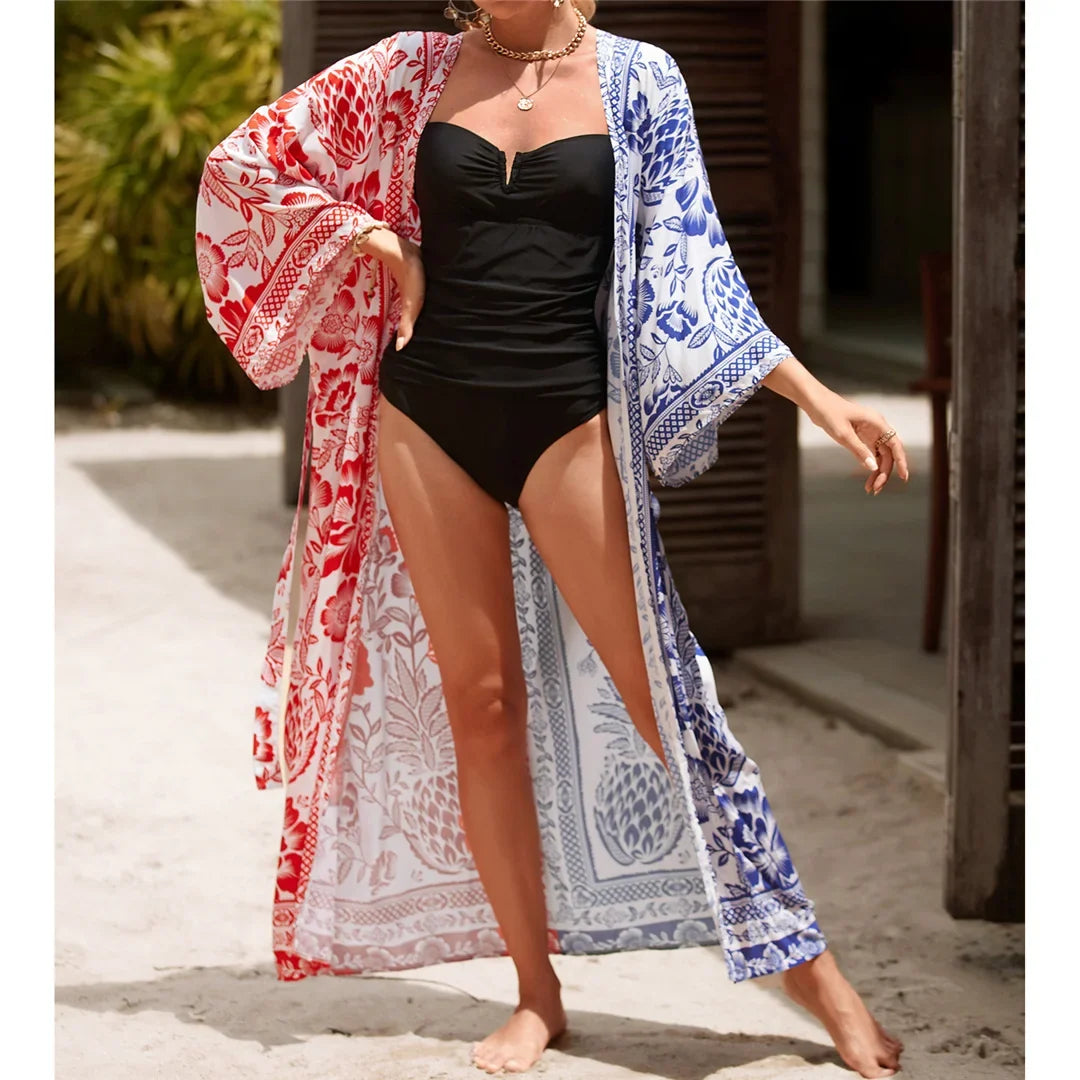 13 Colors Printed With Belt Crochet Knitted Tunic Beach Dress Beach Wear Beachwear Beach Cover Up Cover-upsFemale Women V7201