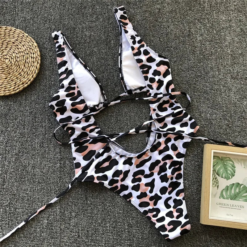 Deep V Neck Wrap Around High Cut Women Swimwear One Piece Swimsuit Female Monikini Tummy Cut Out Bathing Suit Swim Beach Wear