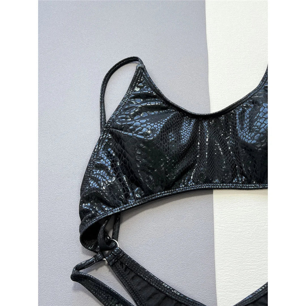Snake Skin Tummy Cut Out Mini Mirco Thong Women Swimwear One Piece Swimsuit Female High Leg Cut Bather Bathing Suit Swim V5548