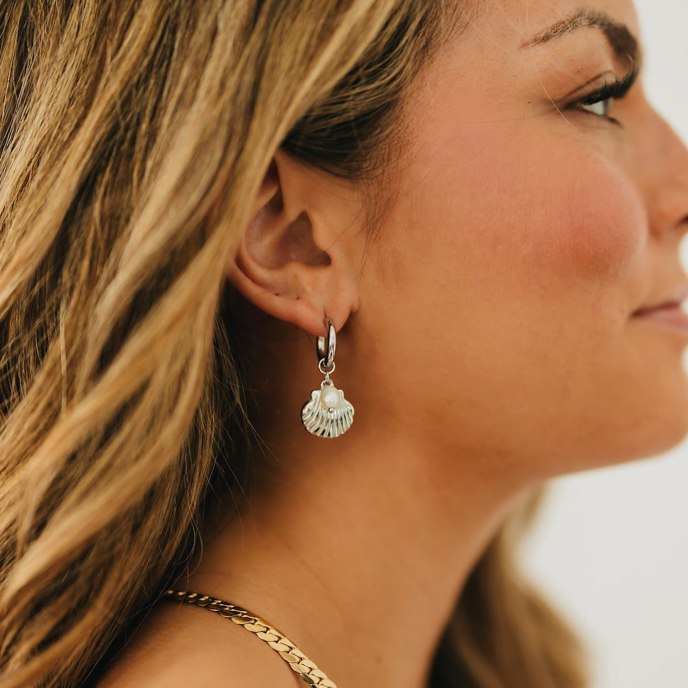 Shell Pearl Hoop Earrings - WATERPROOF