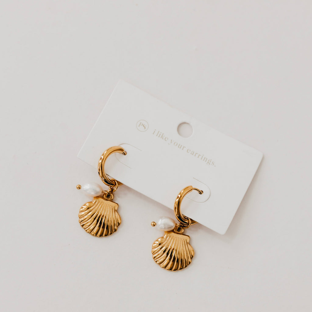 Shell Pearl Hoop Earrings - WATERPROOF