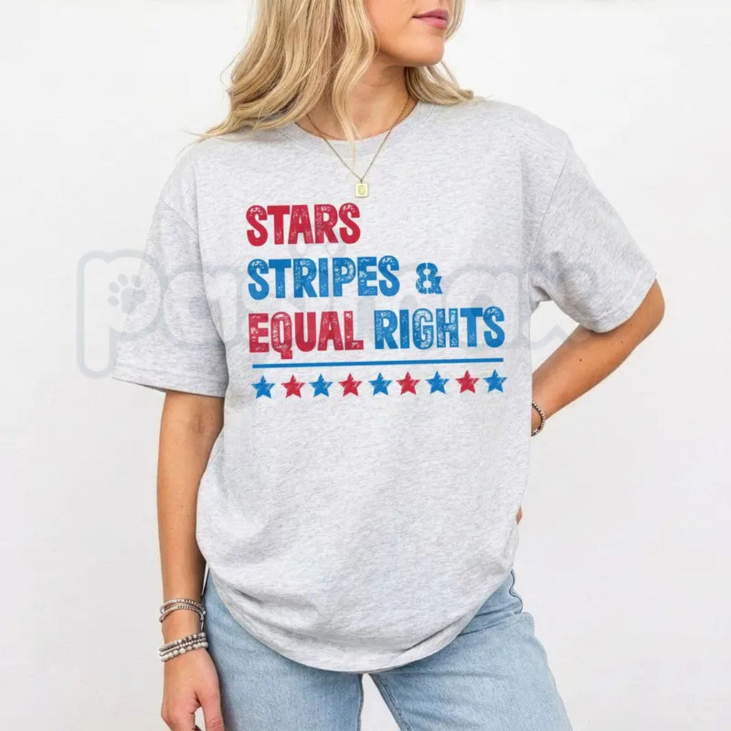 "Stars Stripes & Equal Rights" T-Shirt – Patriotic 4th of July Feminist Tee
