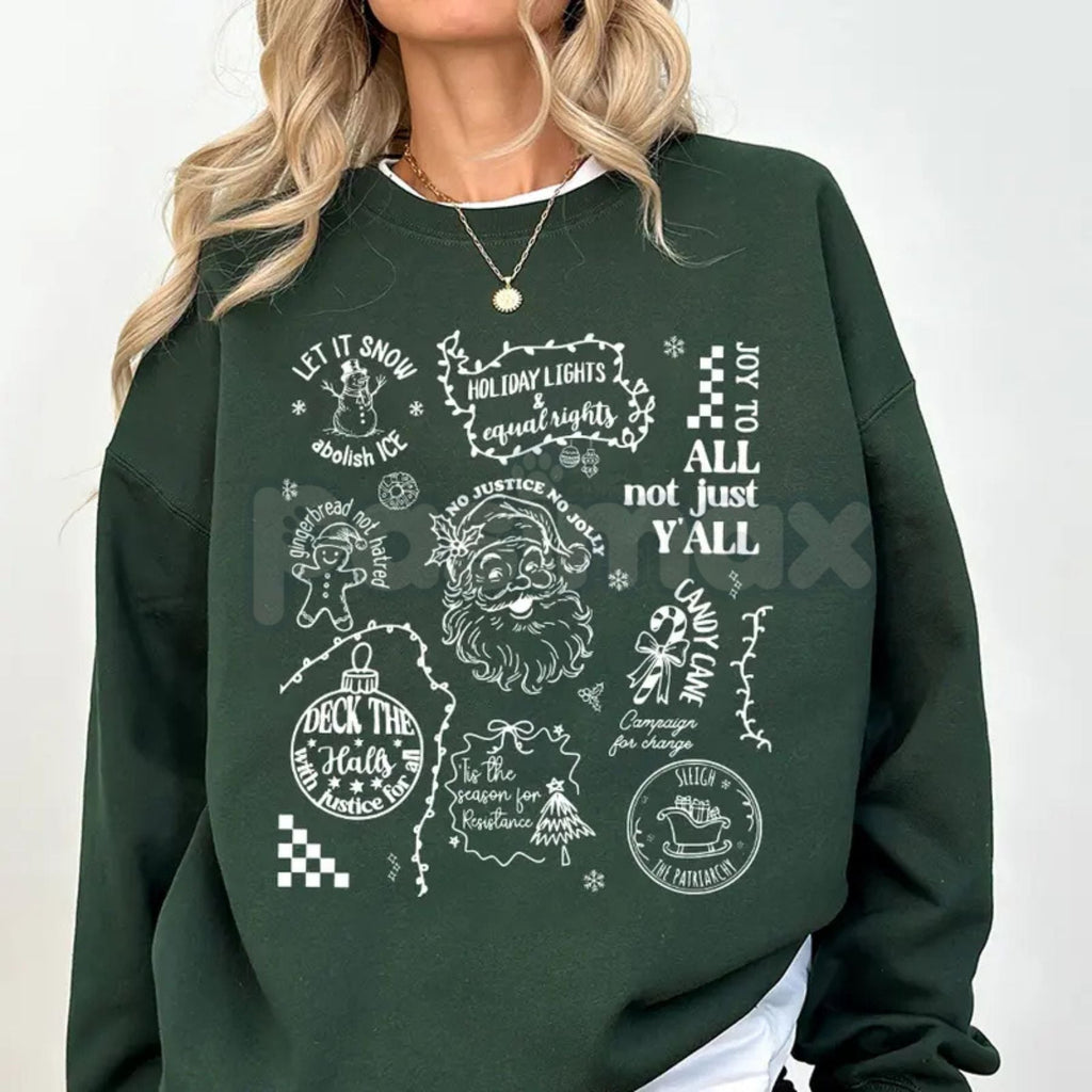 Subtle Message Doodle Christmas Liberal Values Sweatshirt | Social Justice Holiday Shirt | Progressive Statement Crewneck