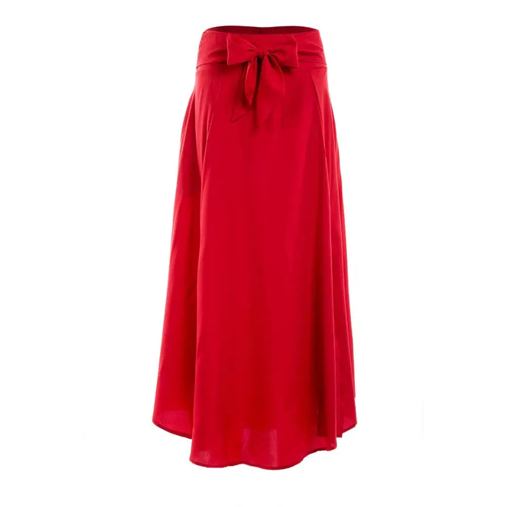 Fashion Women's Ladies Solid Color Bandage Pleated Cocktail Party High Waist  Summer A Line Skirts With Pocket