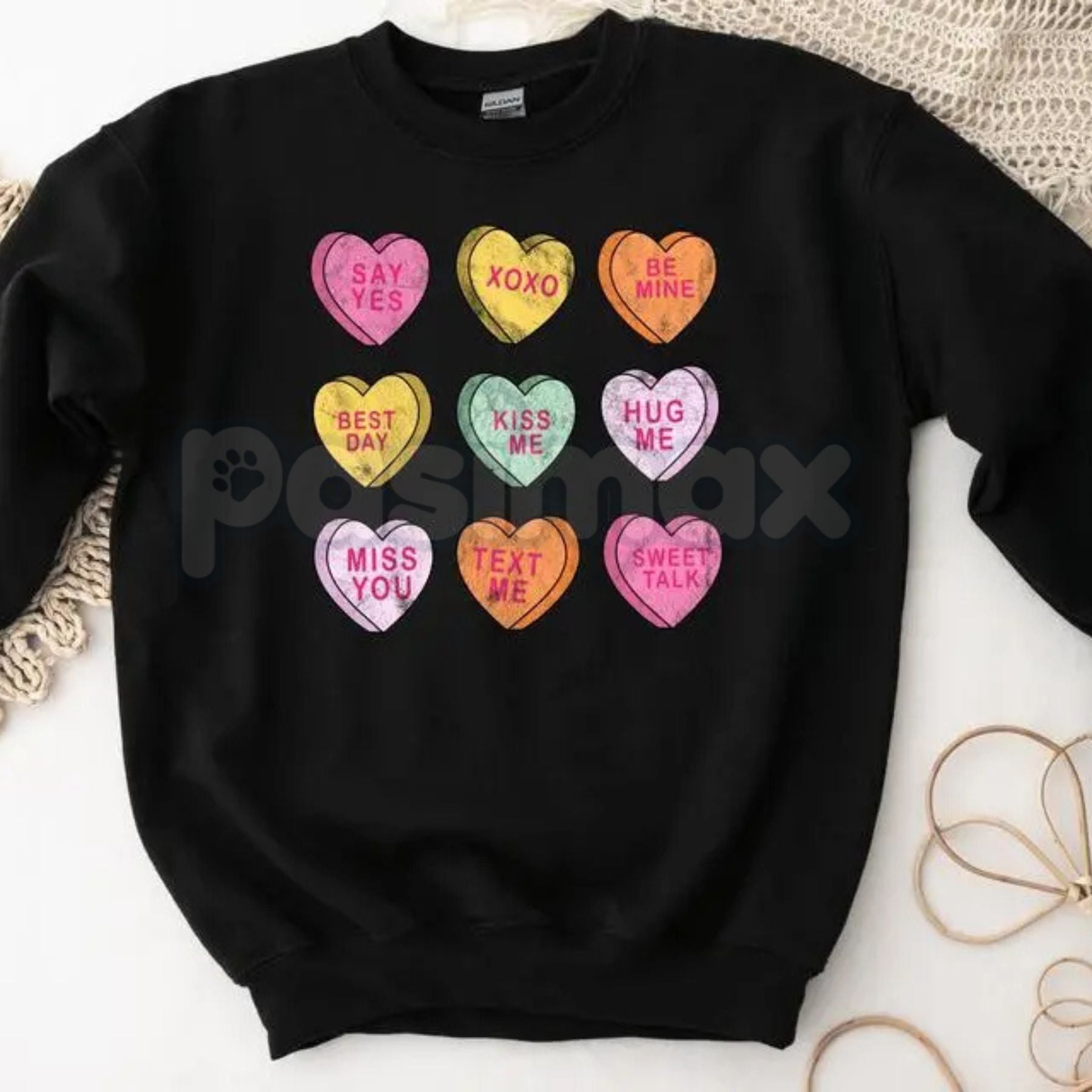 Valentine’s Day Conversation Hearts Sweatshirt | Cute Pastel Heart Shirt | Cozy Valentines Crewneck for Women | Romantic Gift for Her | Trendy Holiday Outfit