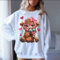Valentines Highland Cow Sweatshirt | Cute Highlands Cow Shirt | Aesthetic V-Day Cowgirl Crewneck | Retro Fluffy Cow Heart Jumper | Western Valentine Gift for Her | Farmhouse Valentine Pullover