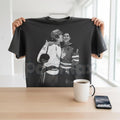 Vintage Black and White Hockey Kiss T-shirt - Retro Sports Romance Apparel, Classic Hockey Celebration Tee, Cinematic Ice Rink Graphic Shirt