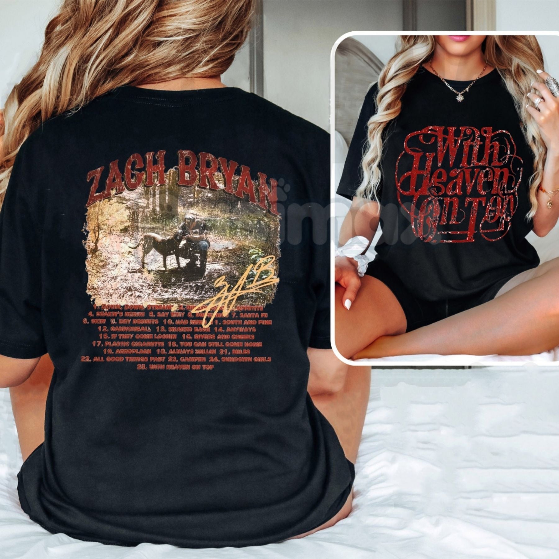 "With Heaven On Top" ZB Inspired T-Shirt - Americana Country Music Fan Gift, Vintage Folk Rock Graphic Tee, Heavyweight Music Lyric Apparel, Zach Bryan Aesthetic Streetwear