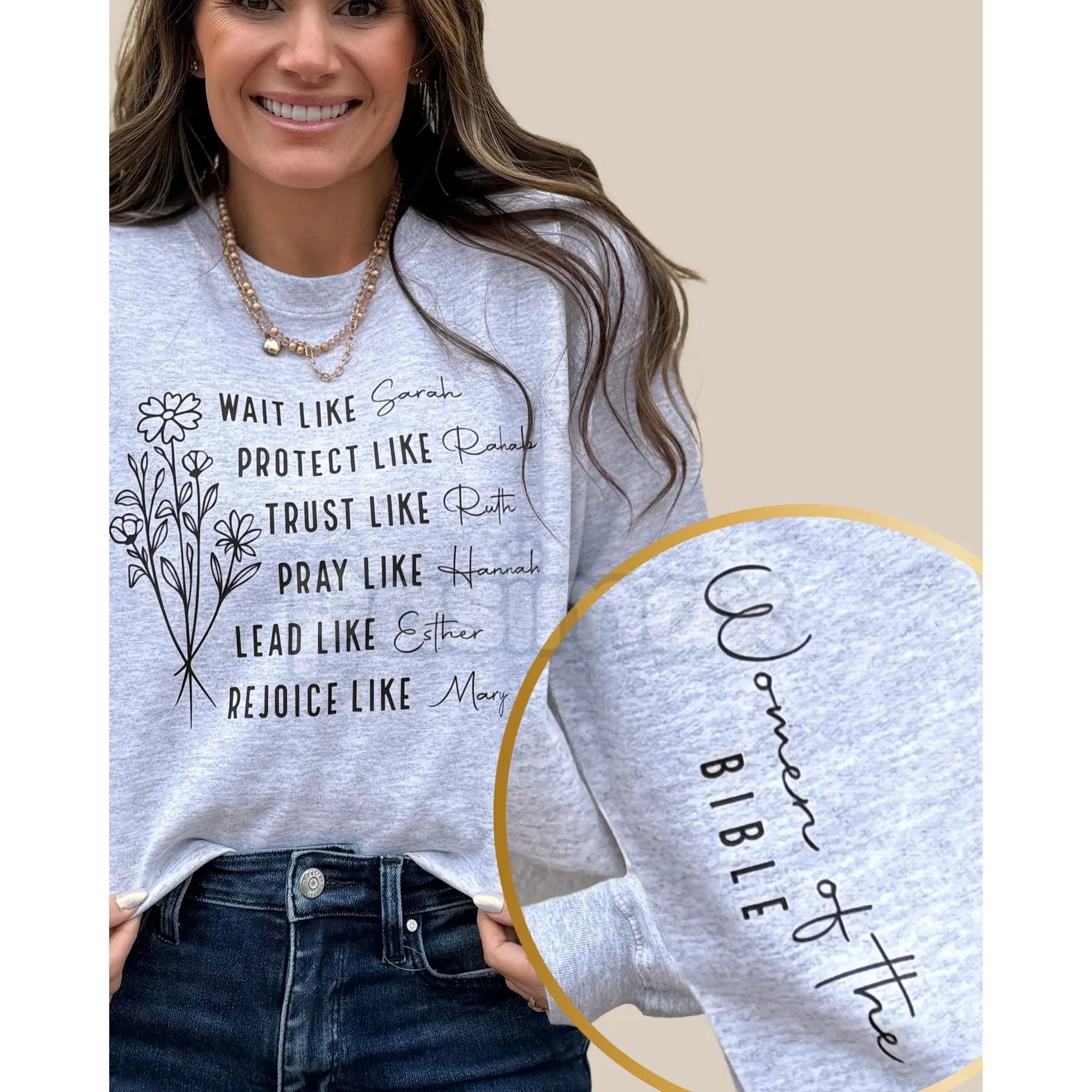 Women of the Bible Sweatshirt | Biblical Heroines Names Crewneck | Christian Woman Heritage Jumper | Aesthetic Faith Based Gift | Religious Femininity Pullover