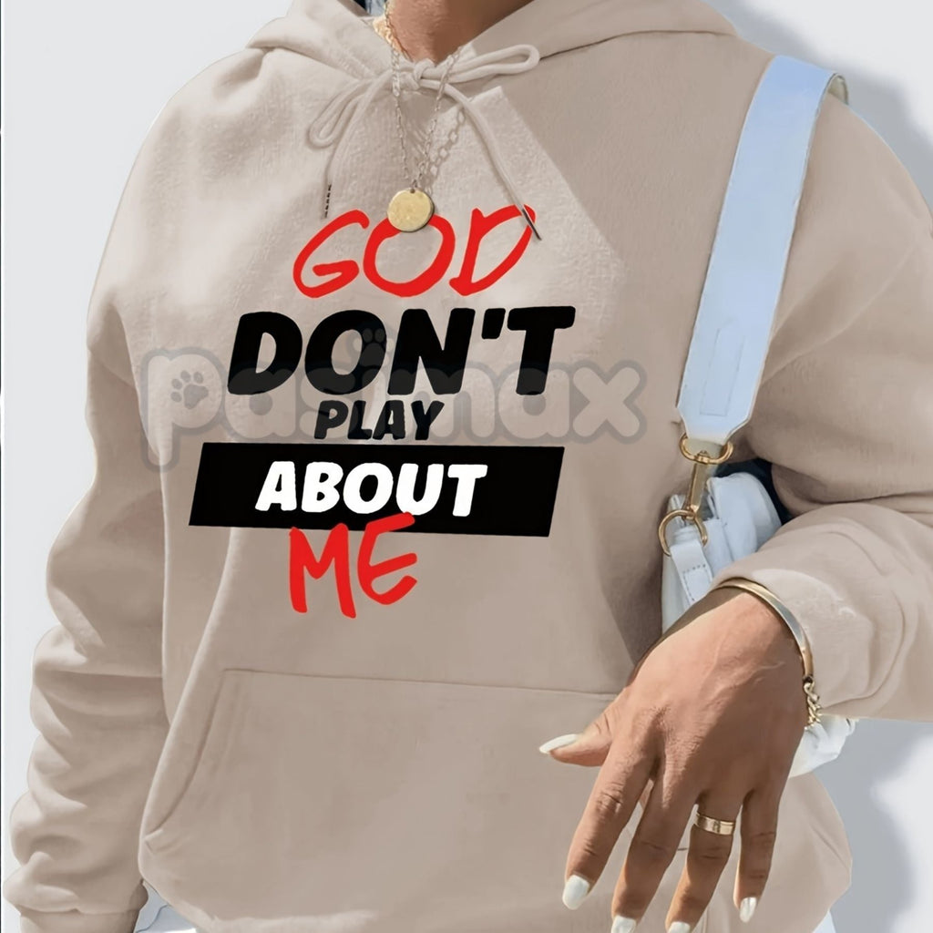 Women's Front Slogan Letter Print Hooded Sweatshirt – Casual Graphic Pullover, Trendy Statement Hoodie