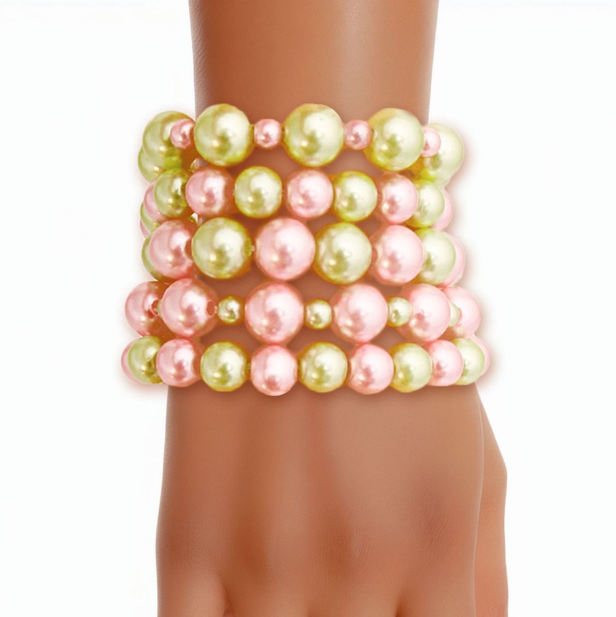 AKA Pink Green Pearl 5 Pc Bracelets