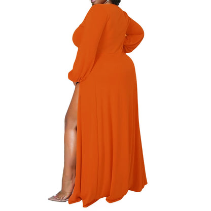 3XL Bright Orange Sexy Slit Dress