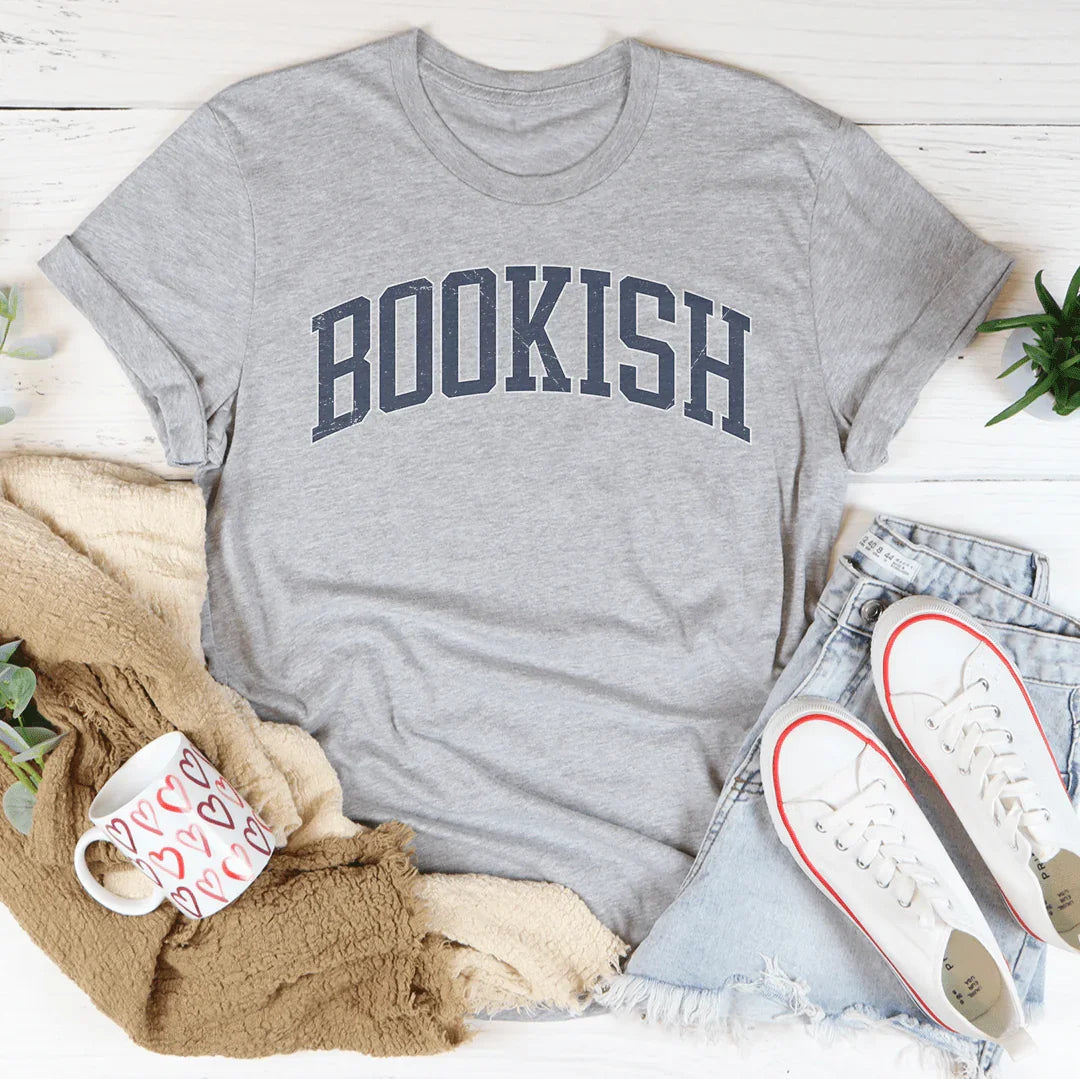 Minimalist Book Lover Top – "Bookish" Retro Serif Graphic Shirt