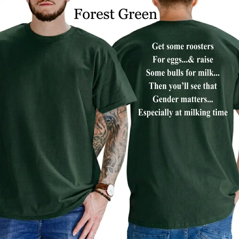 "Get Roosters and Bull to See Gender" Funny T-Shirt – Sarcastic Farmyard Humor Men's Unisex Graphic Tee