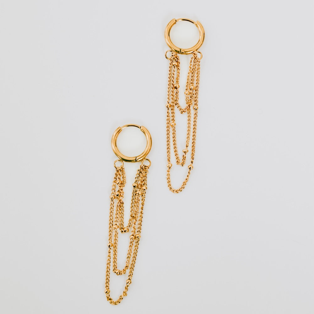 Chain Drop Huggie Hoop Earrings - WATERPROOF