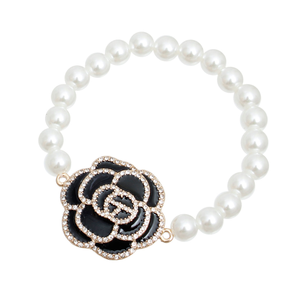 Black Coco Camellia Flower Pearl Bracelet