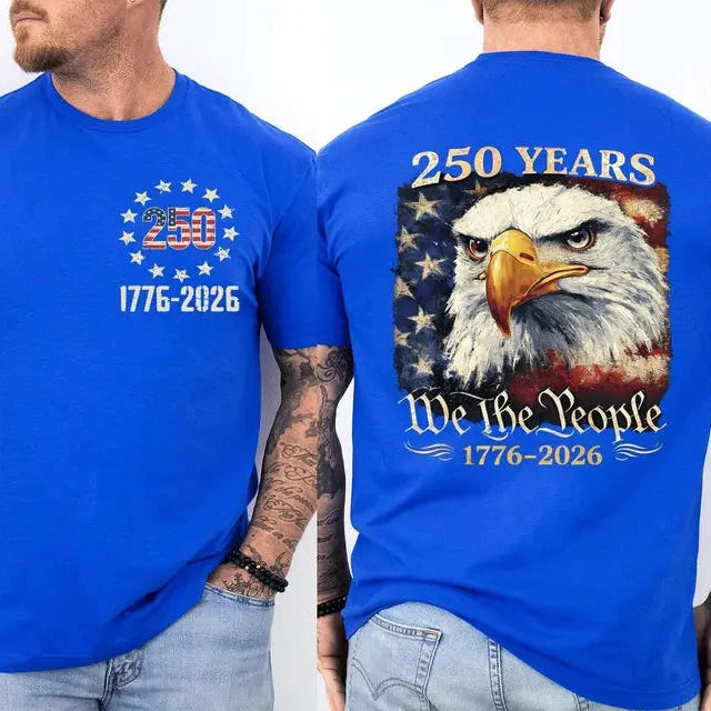 250 Years America Patriotic T-Shirt – 2-Sided USA Flag 250th Anniversary Tee
