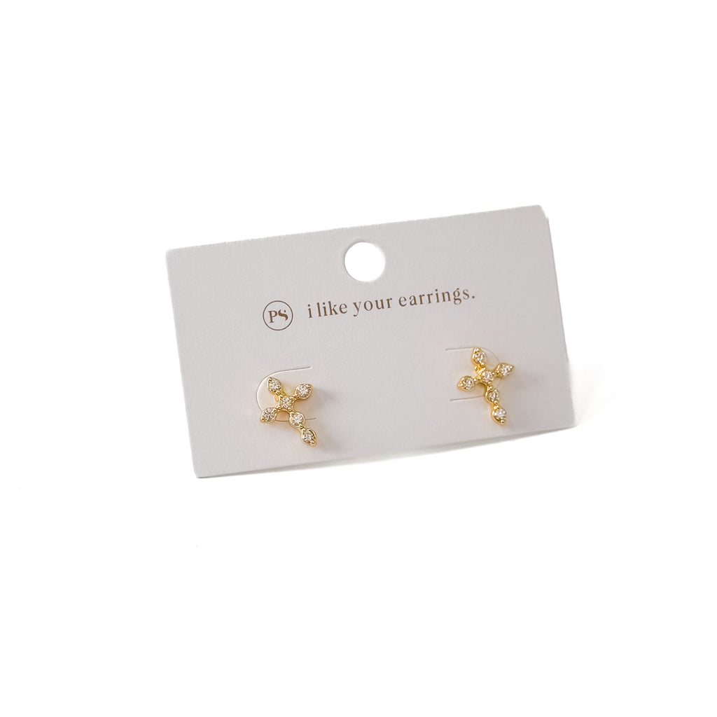Diamond Cross Stud Earrings - WATERPROOF