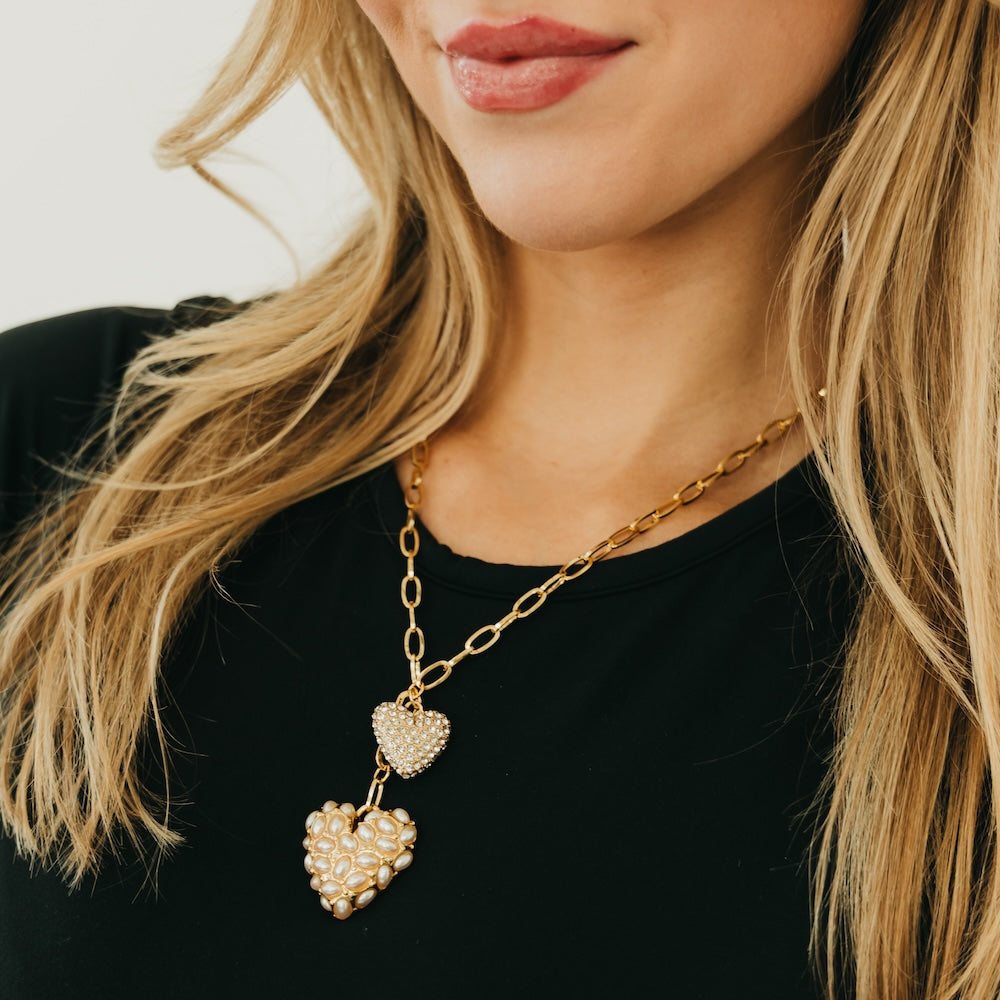 Double Take Pearl Heart Necklace - WATERPROOF