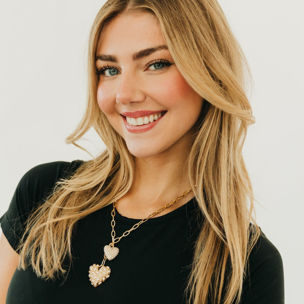 Double Take Pearl Heart Necklace - WATERPROOF