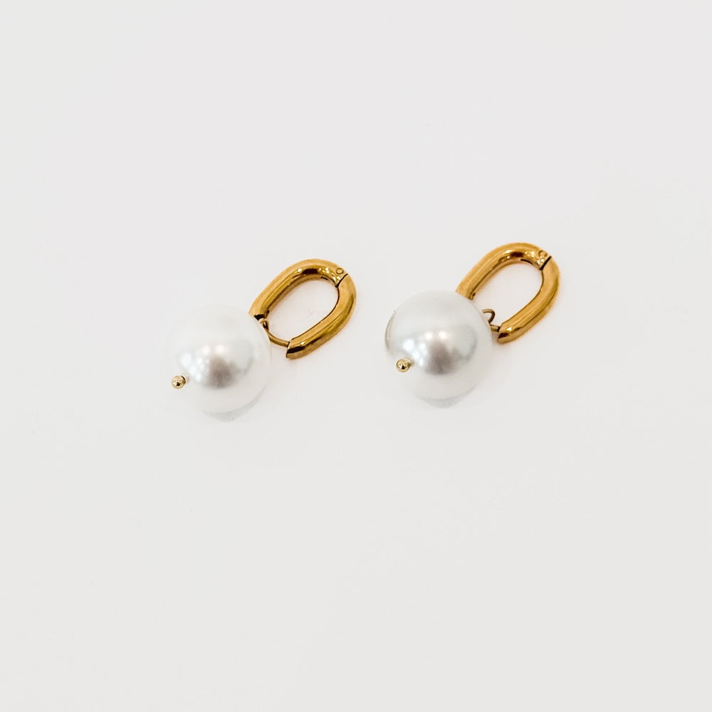 Drop Pearl Huggie Hoop Earrings - WATERPROOF