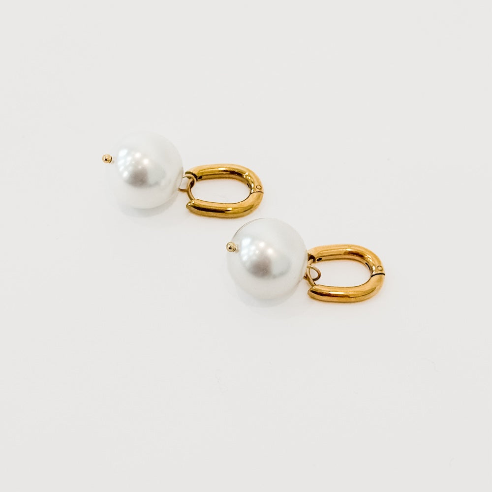 Drop Pearl Huggie Hoop Earrings - WATERPROOF