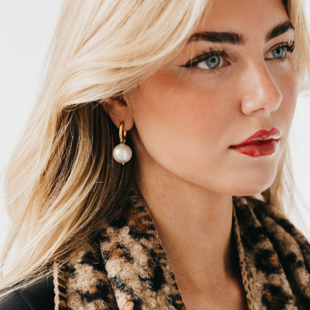 Drop Pearl Huggie Hoop Earrings - WATERPROOF