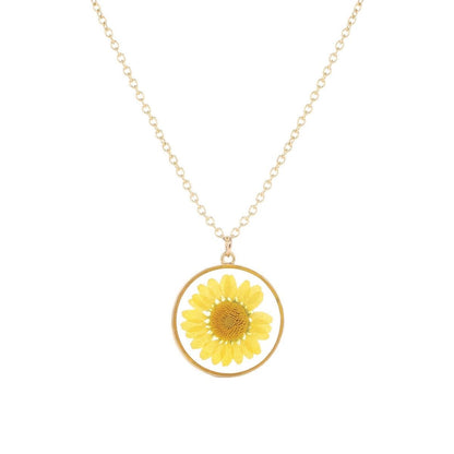 Yellow Daisy Dried Flower Necklace