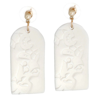 White Clay Rounded Rectangle Bridal Earrings