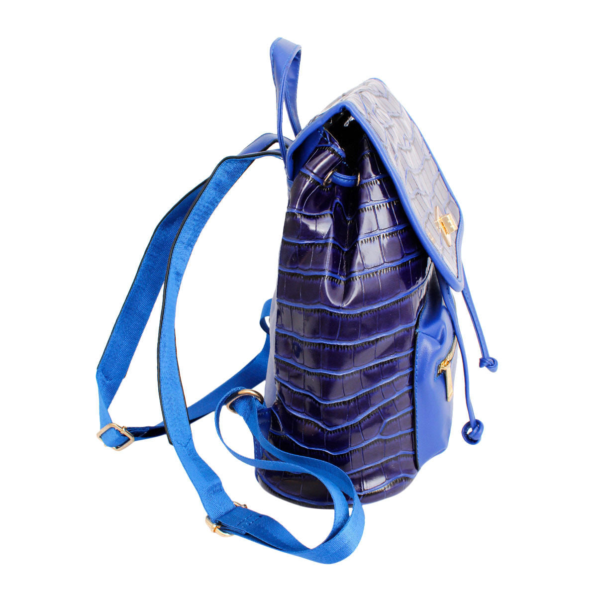 Backpack Blue Croc Flap Bag Set for Women