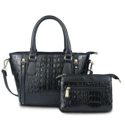 Black Croc Tote Pouch Set