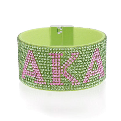 AKA Sorority Green Rhinestone Magnetic Bracelet