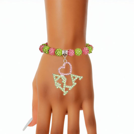 AKA Pink Green Bling Sorority Charm Bracelet