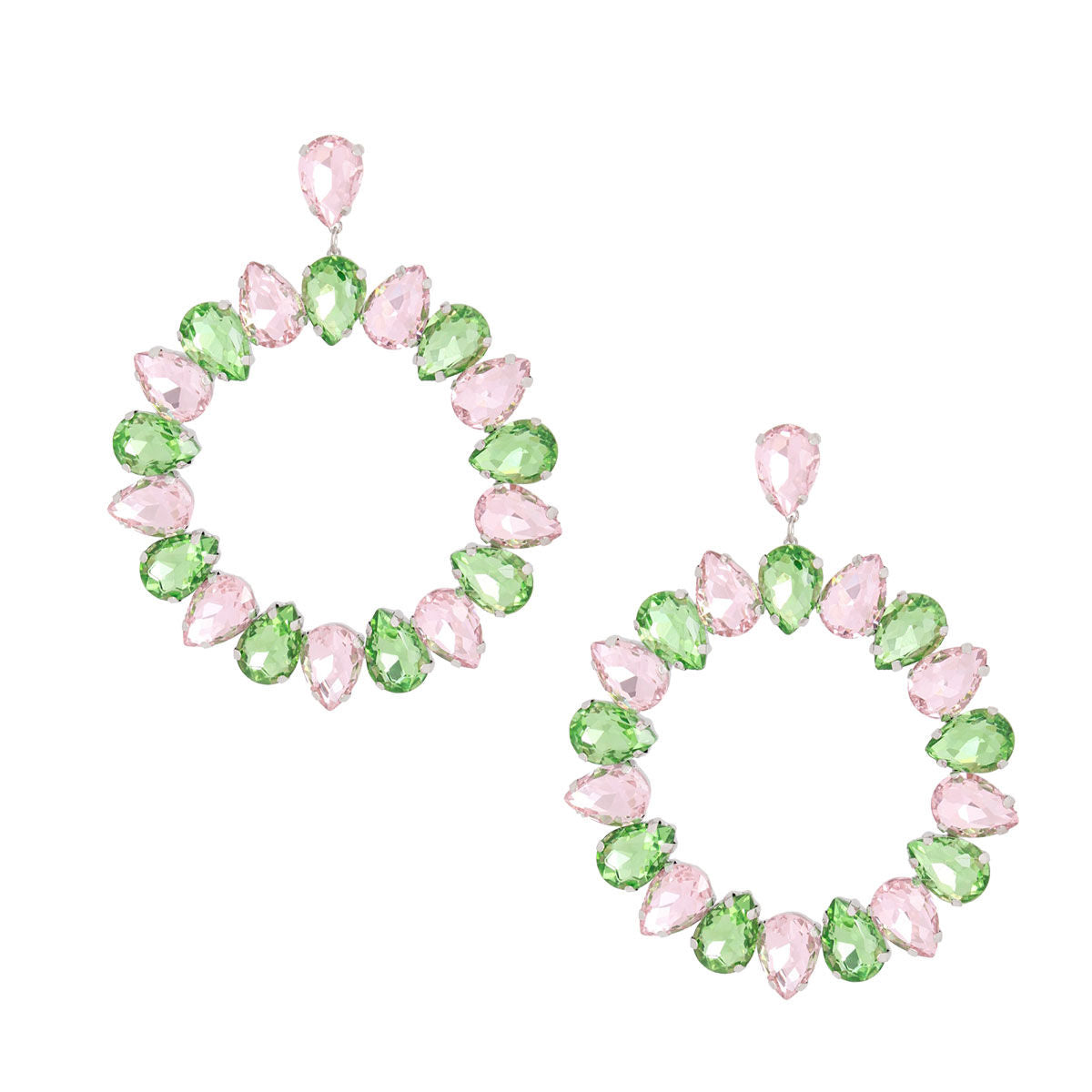 AKA Pink Green Glass Drop Hoop Earrings