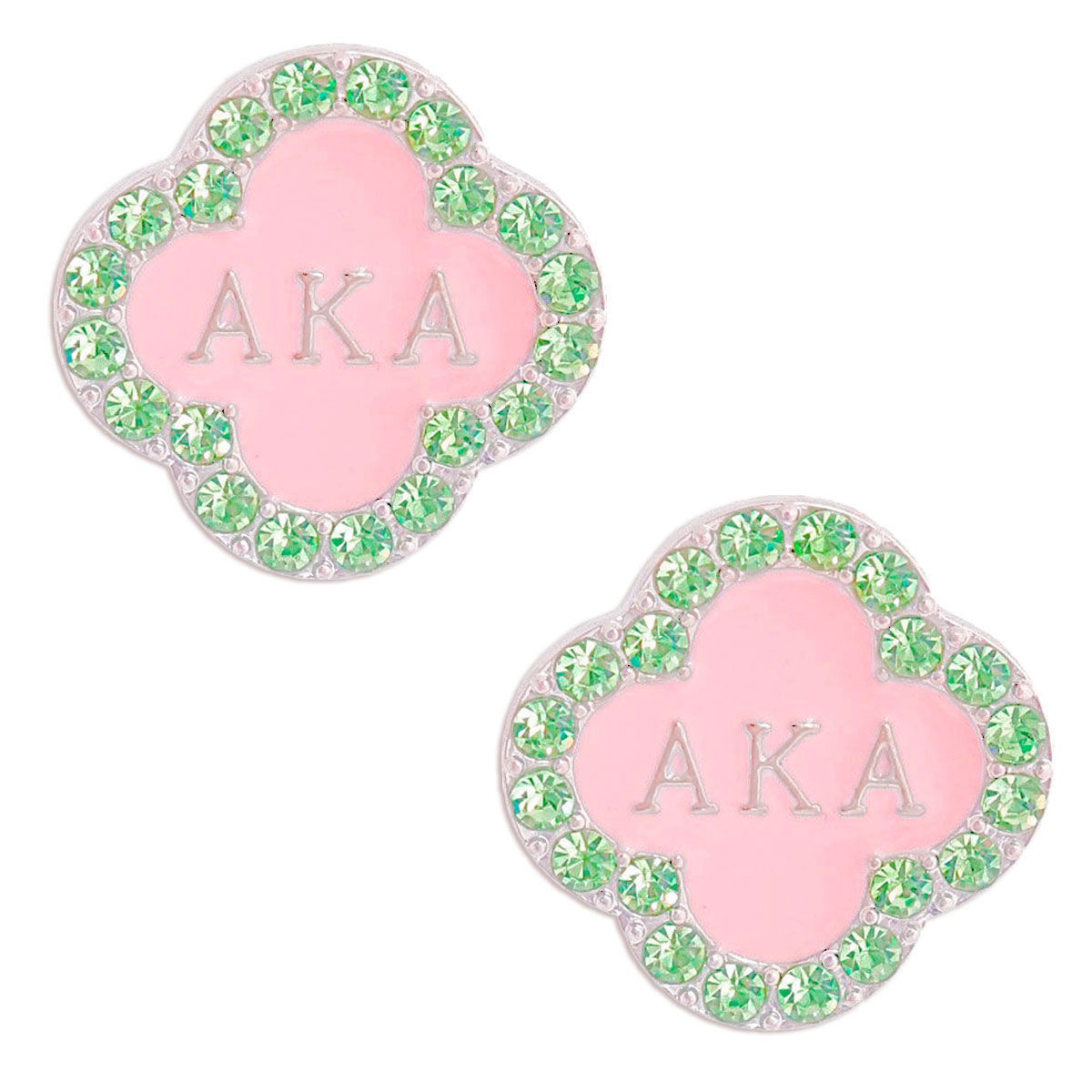 AKA Pink Green Sorority Studs