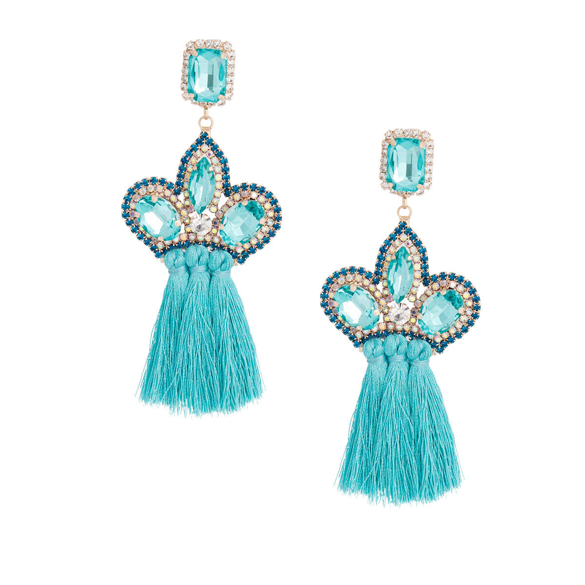 Aqua Triple Tassel Stone Earrings