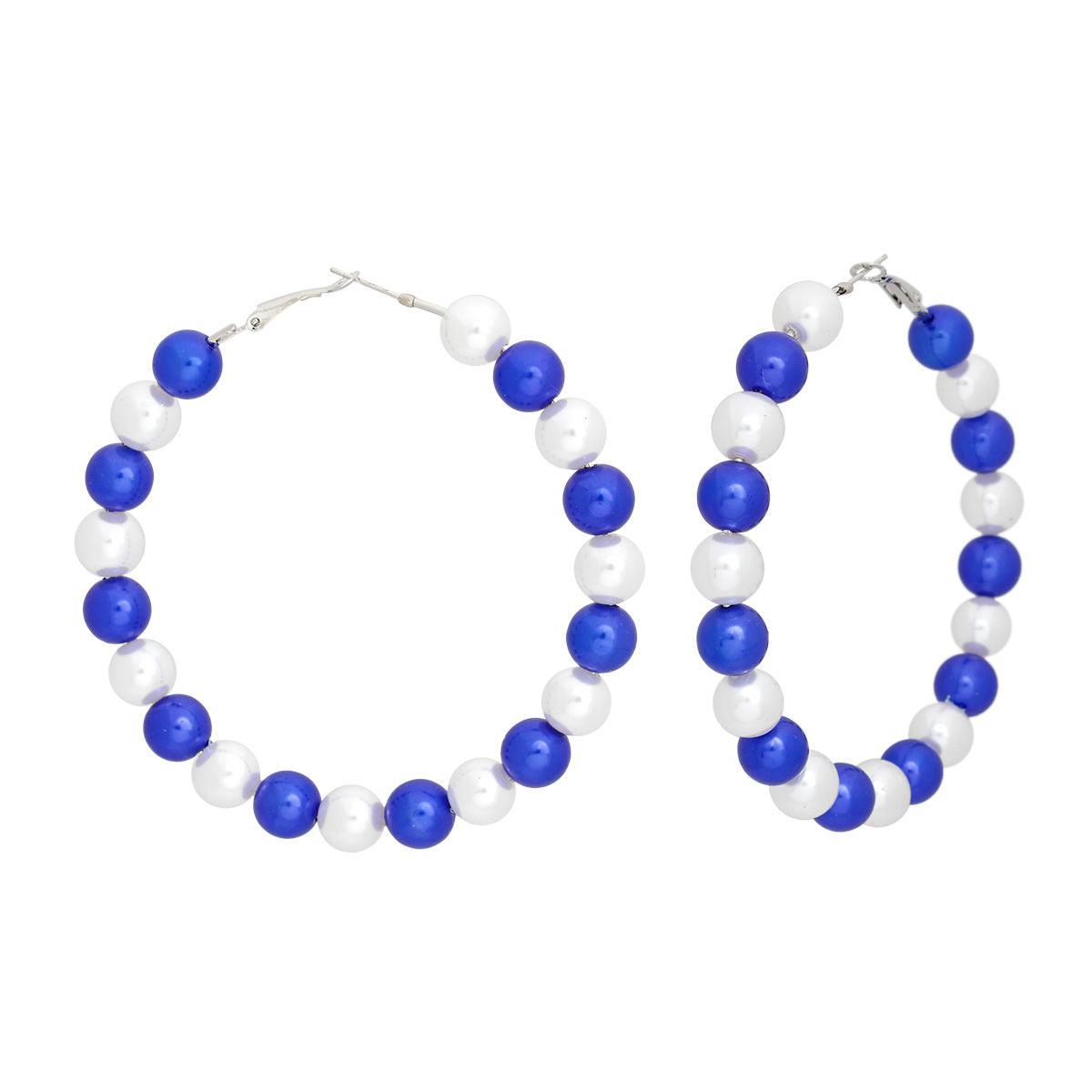 ZPB Sorority Blue White Pearl Hoops for Women