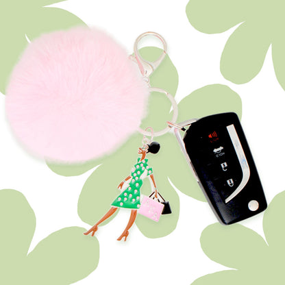 AKA Sorority Glam Gal Pom Pom Keychain Women