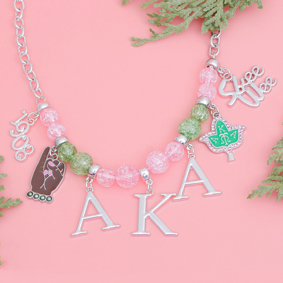 AKA Necklace Pink Green AKA Skee Wee Charms