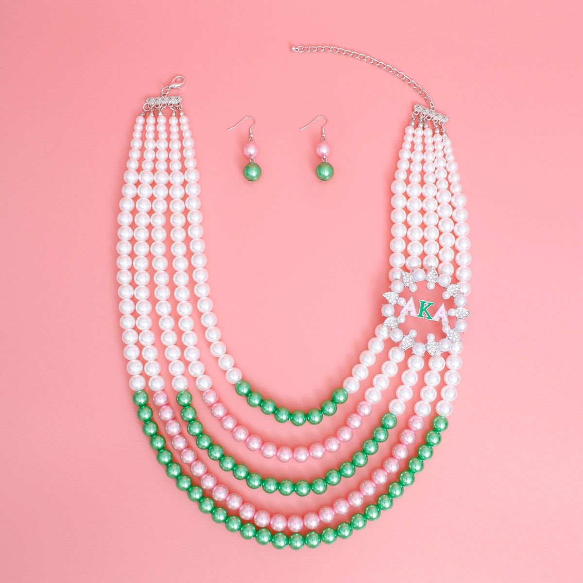 AKA Necklace Mix Pink Green Pearl AKA Set