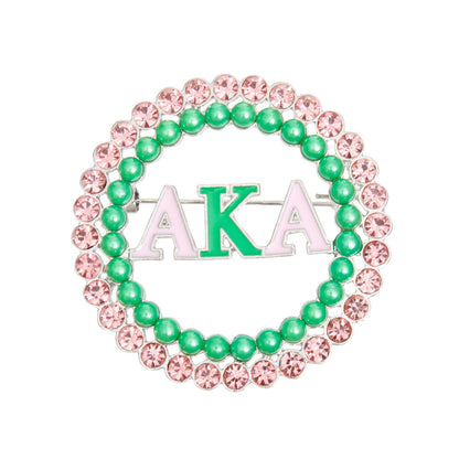 AKA Brooch Pink Green AKA Round Pin