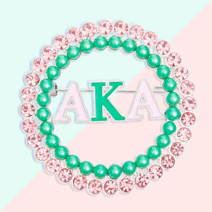 AKA Brooch Pink Green AKA Round Pin