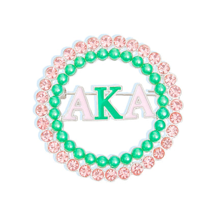 AKA Brooch Pink Green AKA Round Pin