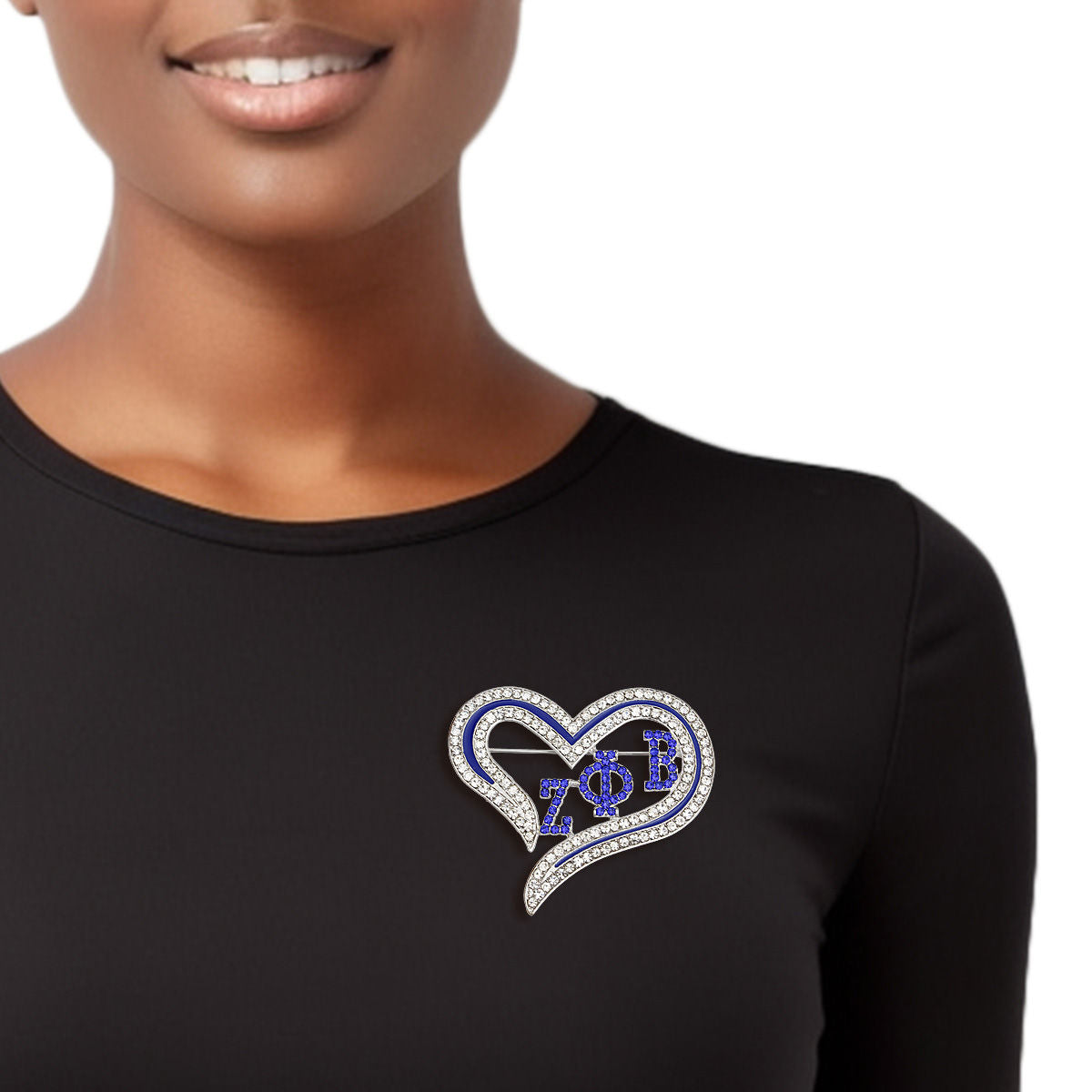 ZPB Sorority Heart Blue Bling Brooch for Women