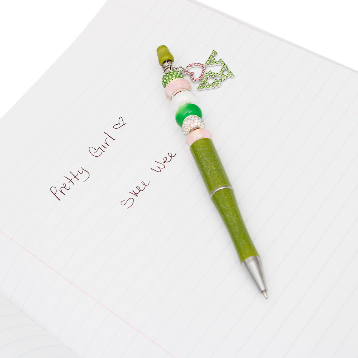 AKA Sorority Bling Bead and Charm Green Pen